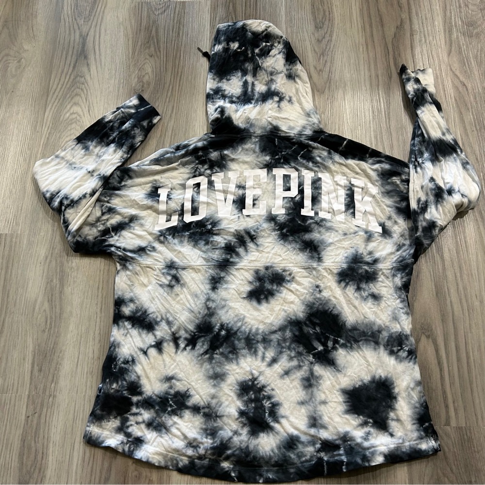 Victorias Secret PINK VS y2k Tie Dye Hoodie Black White Love‎ Pink Large L